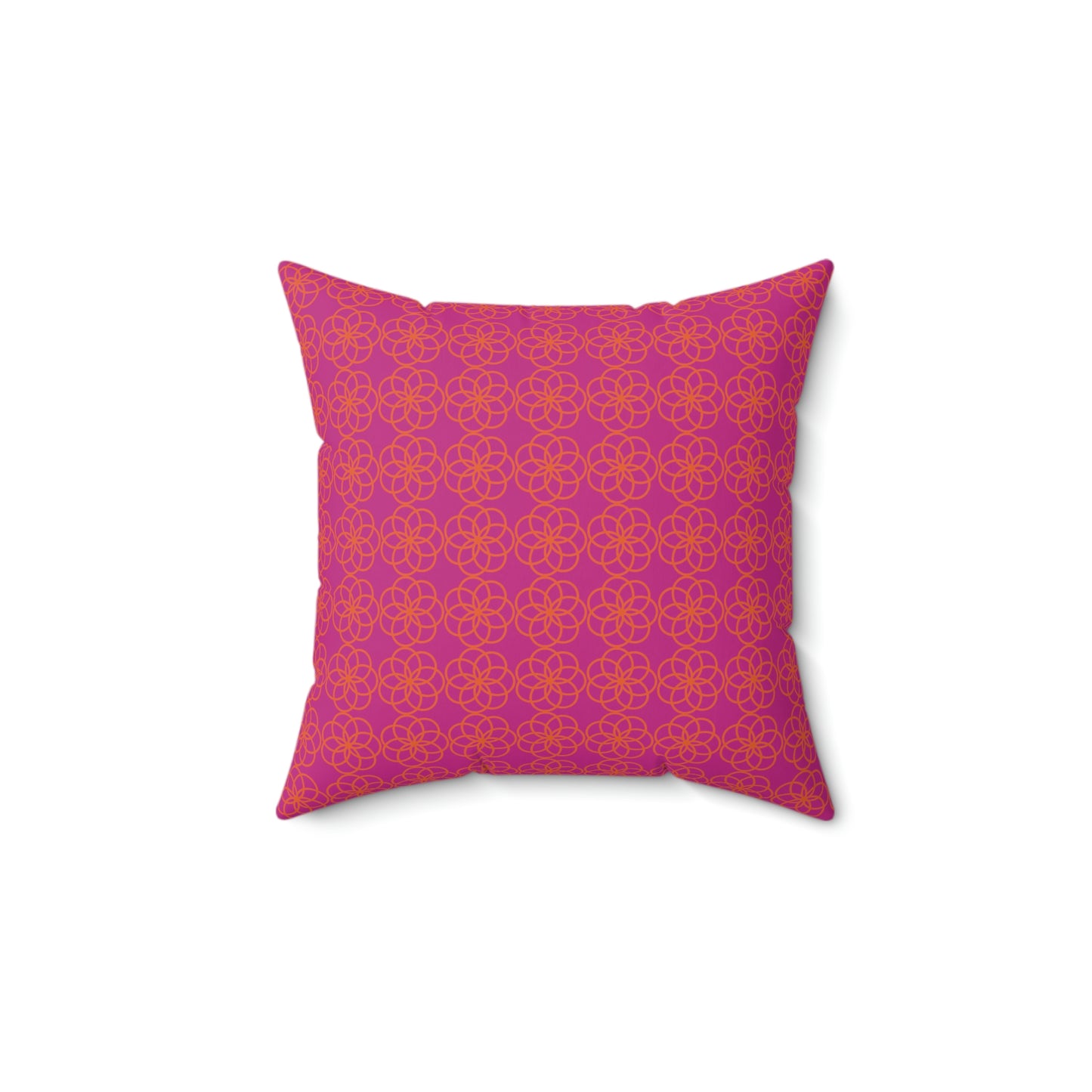 Spun Polyester Square Pillow Case “Spiral Circles on Pink”
