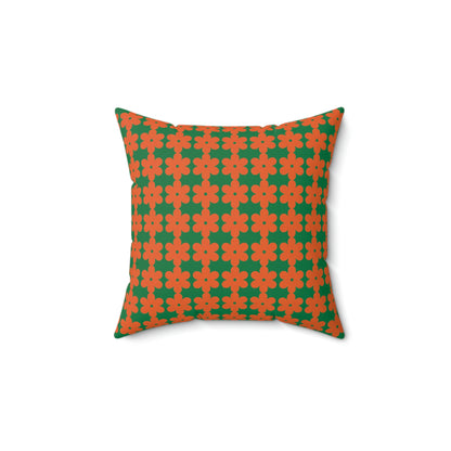 Spun Polyester Square Pillow Case “Retro Flower on Dark Green”