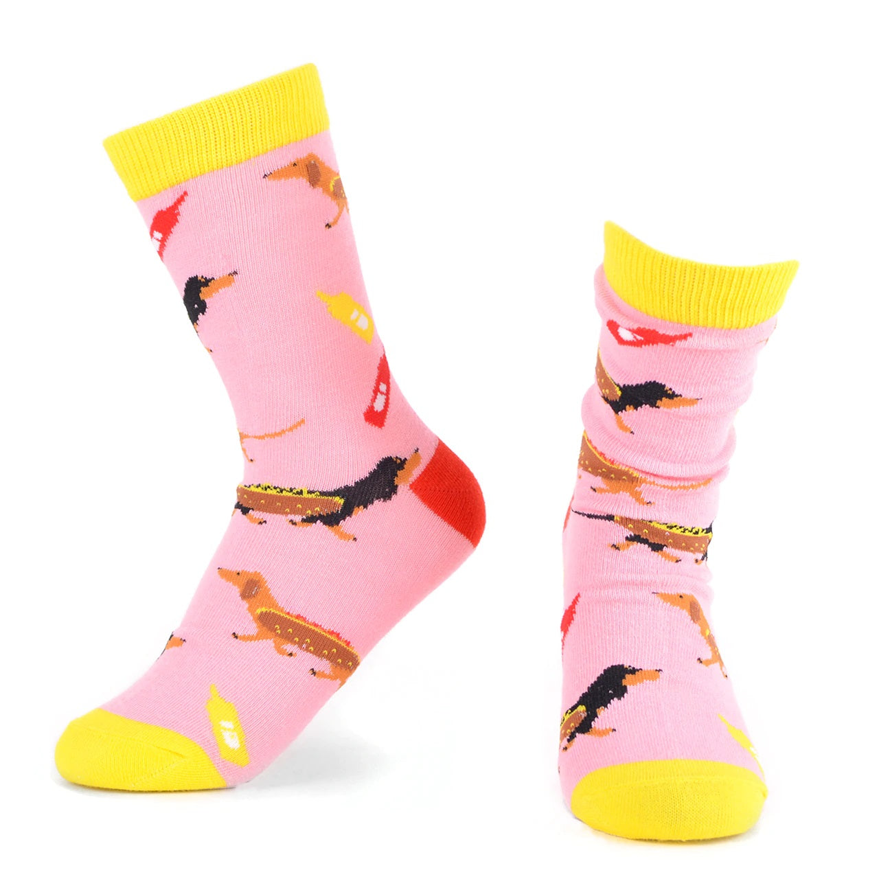 MashasCorner.com   Women's Hotdog Novelty Socks  Add some fun to your outfit with our Novelty Socks. These socks are perfect for when you have to maintain being a professional but still have that burning desire to be fun & silly! These socks are super soft & comfy.  70% Cotton, 25% Polyester, 5% spandex Sock size: 9-11 Shoe size: 4-10 Machine wash, tumble dry low Imported