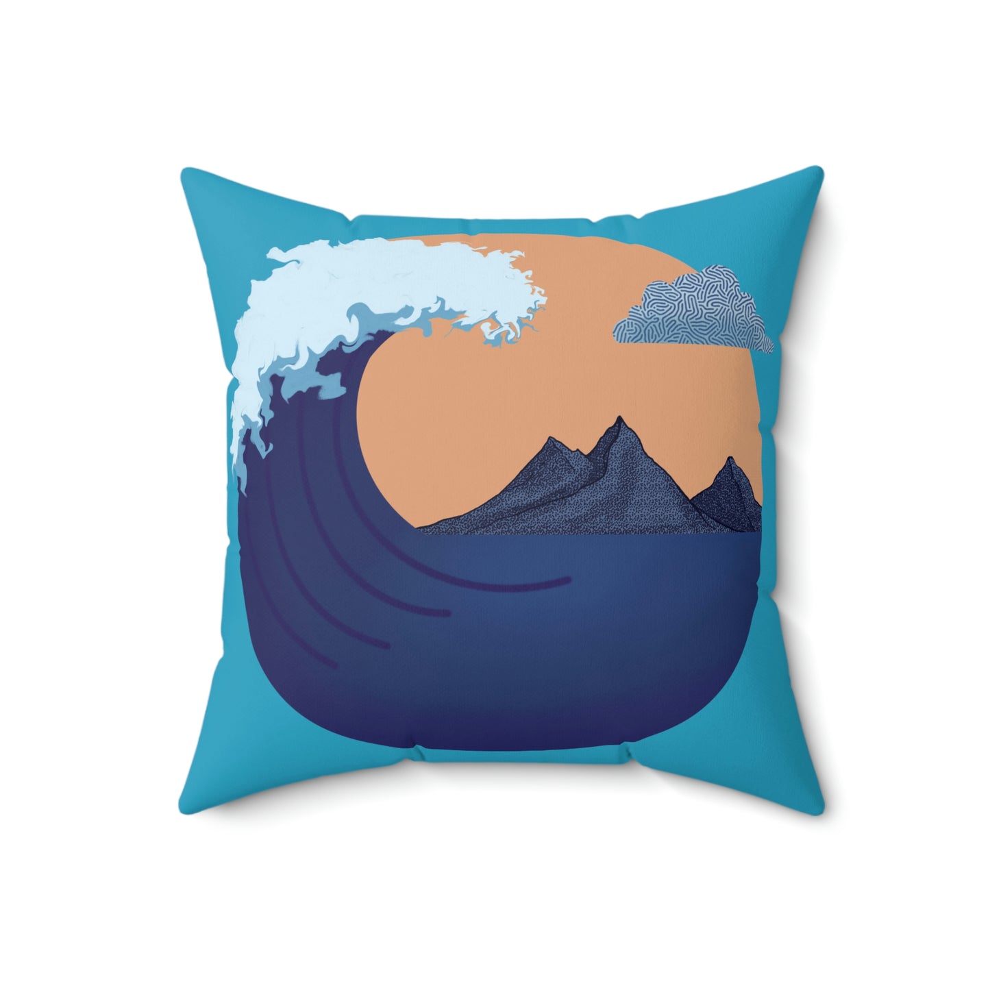 Spun Polyester Square Pillow Case ”Wave on Turquoise”