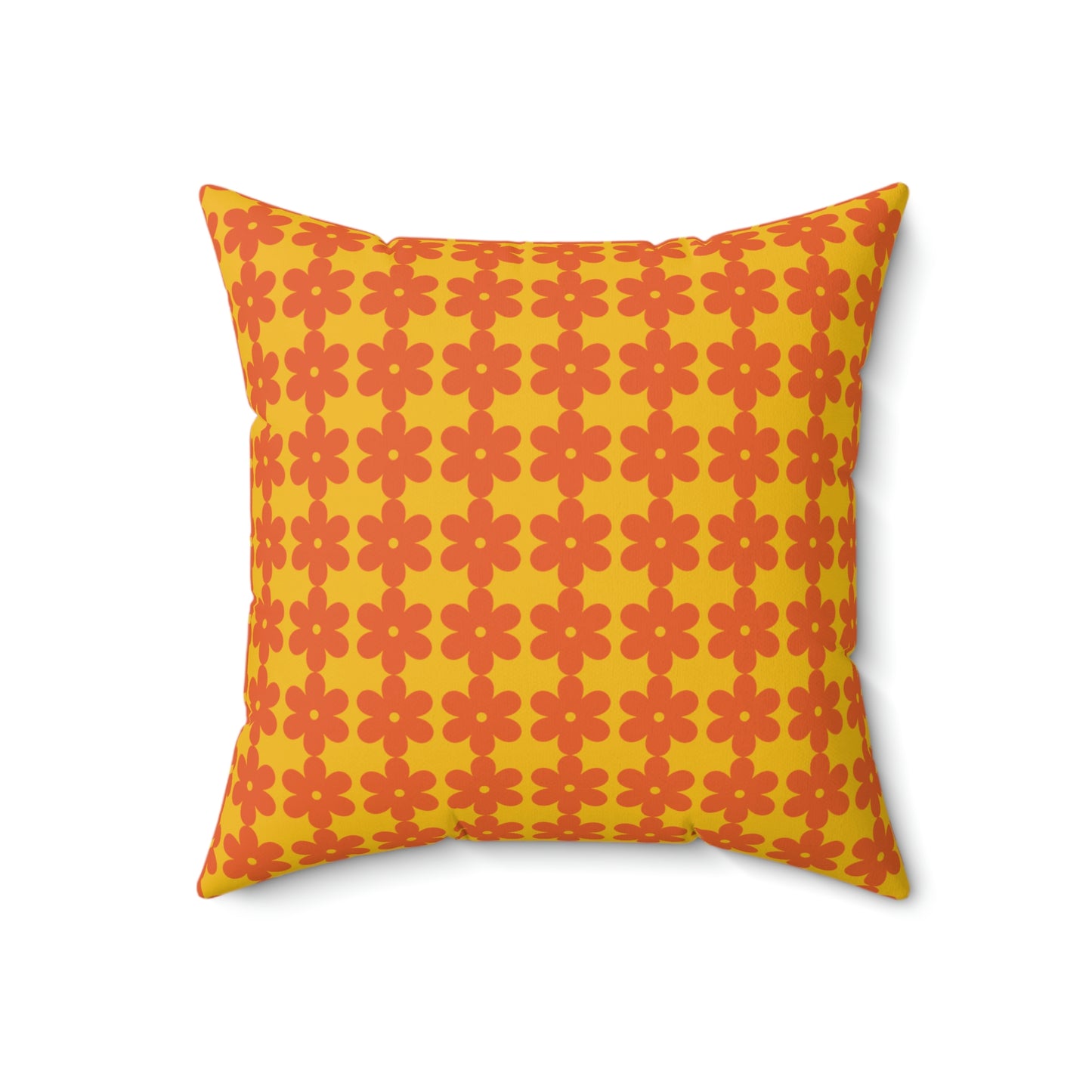 Spun Polyester Square Pillow Case “Retro Flower on Yellow”