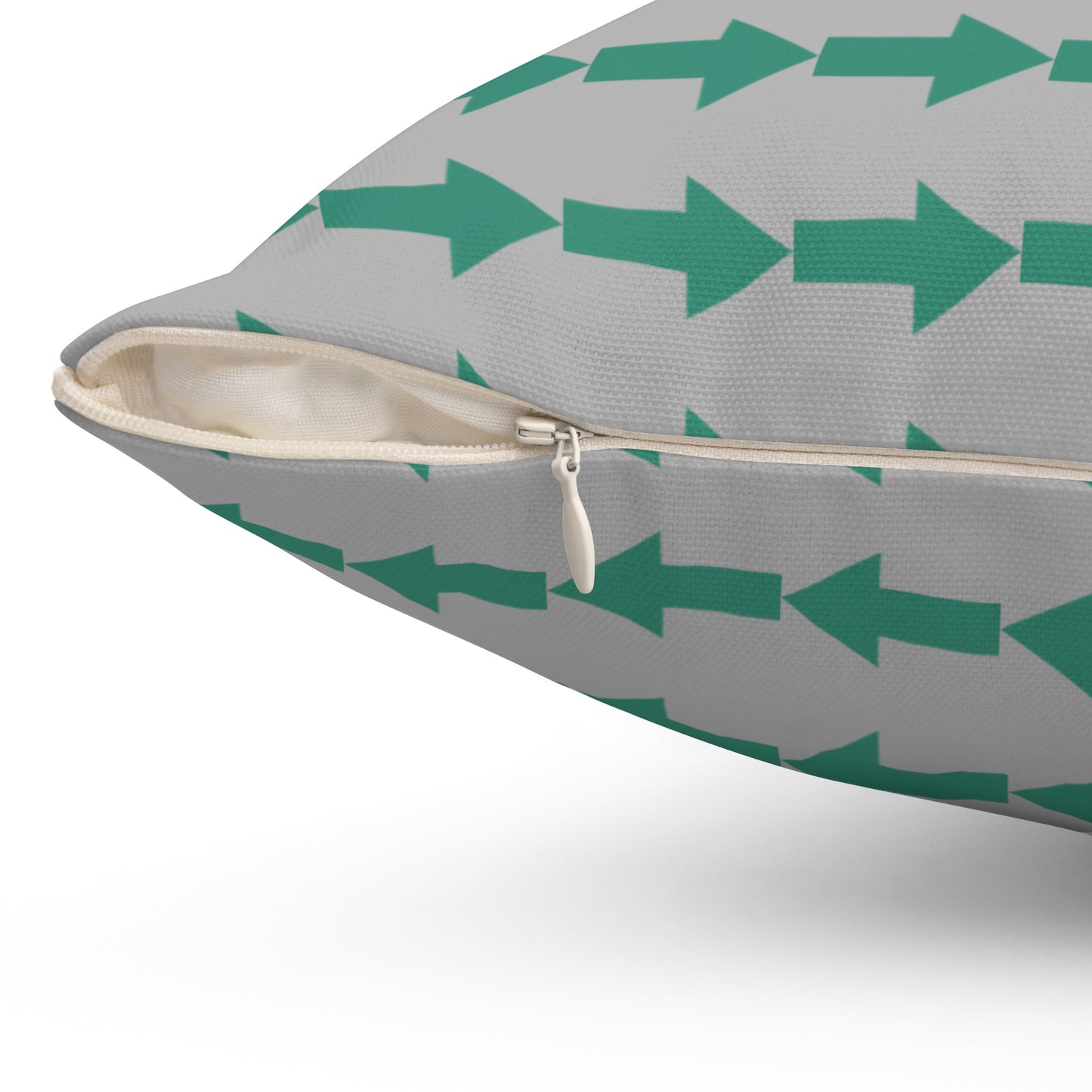 Spun Polyester Square Pillow Case "Green Arrow on Light Gray”