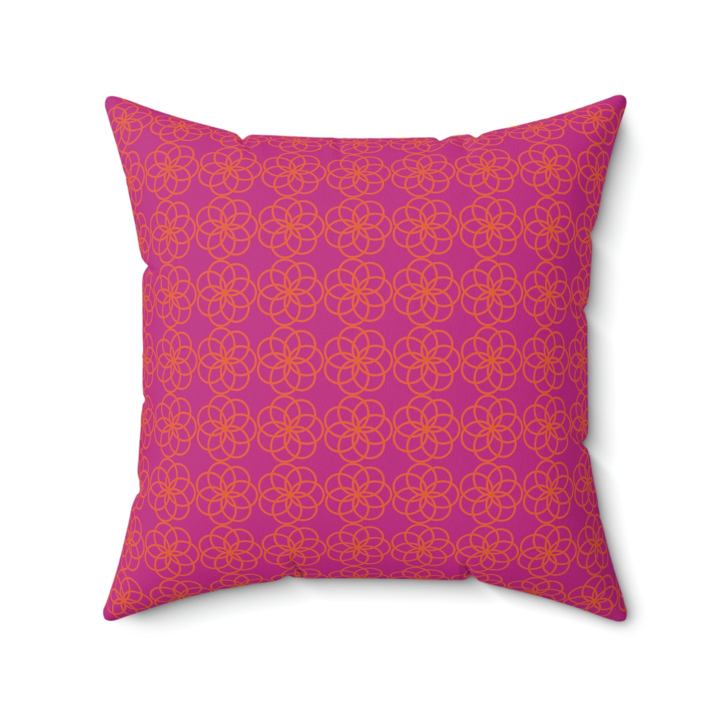 Spun Polyester Square Pillow Case “Spiral Circles on Pink”