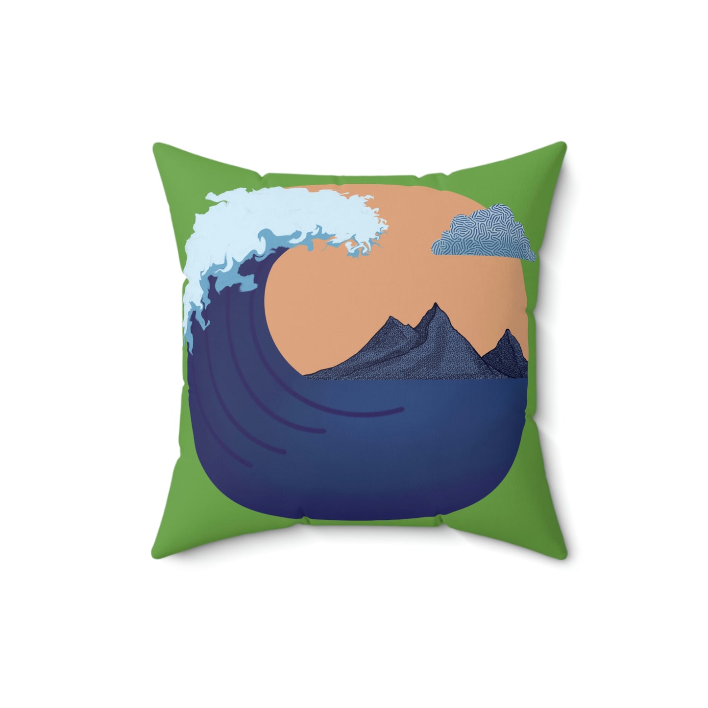 Spun Polyester Square Pillow Case ”Wave on Green”