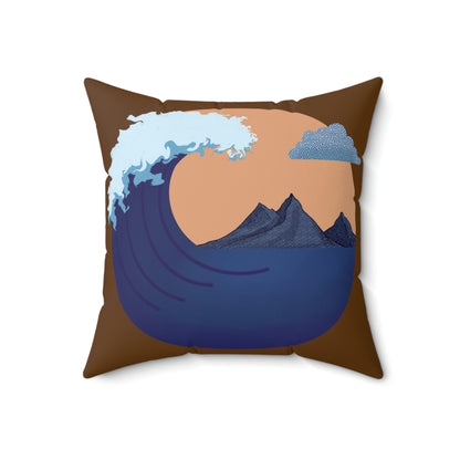 Spun Polyester Square Pillow Case ”Wave on Brown”