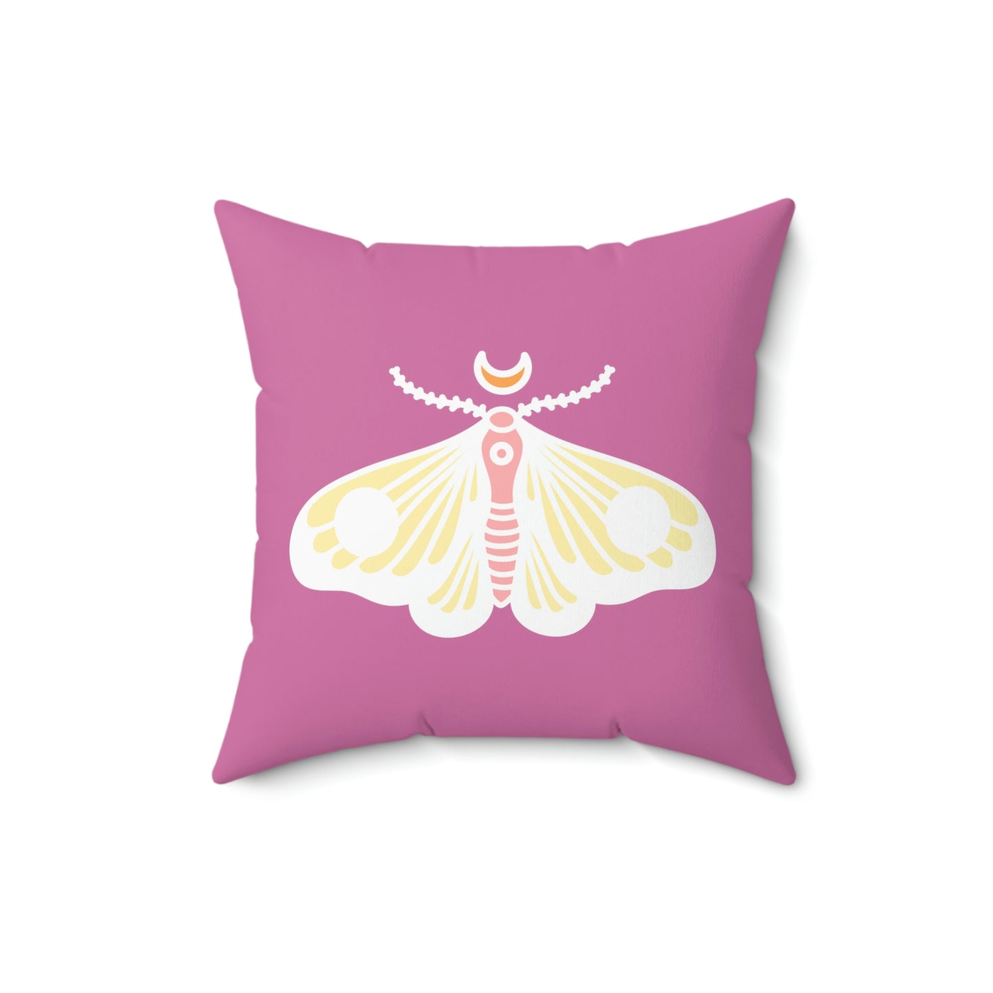 Spun Polyester Square Pillow Case “Moth White on Light Pink”