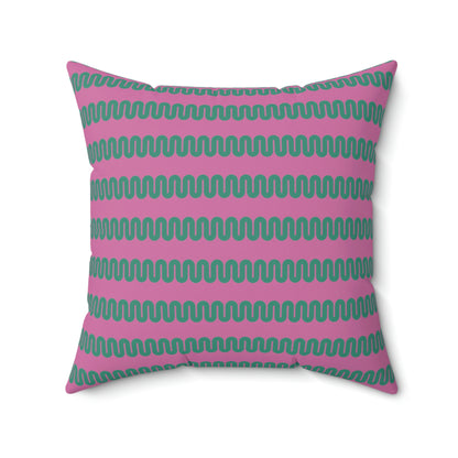 Spun Polyester Square Pillow Case “Snake Line on Light Pink”