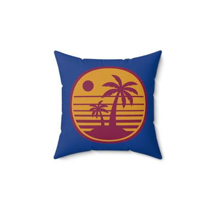 Spun Polyester Square Pillow Case "Retro Beach Sunset on Dark Blue”
