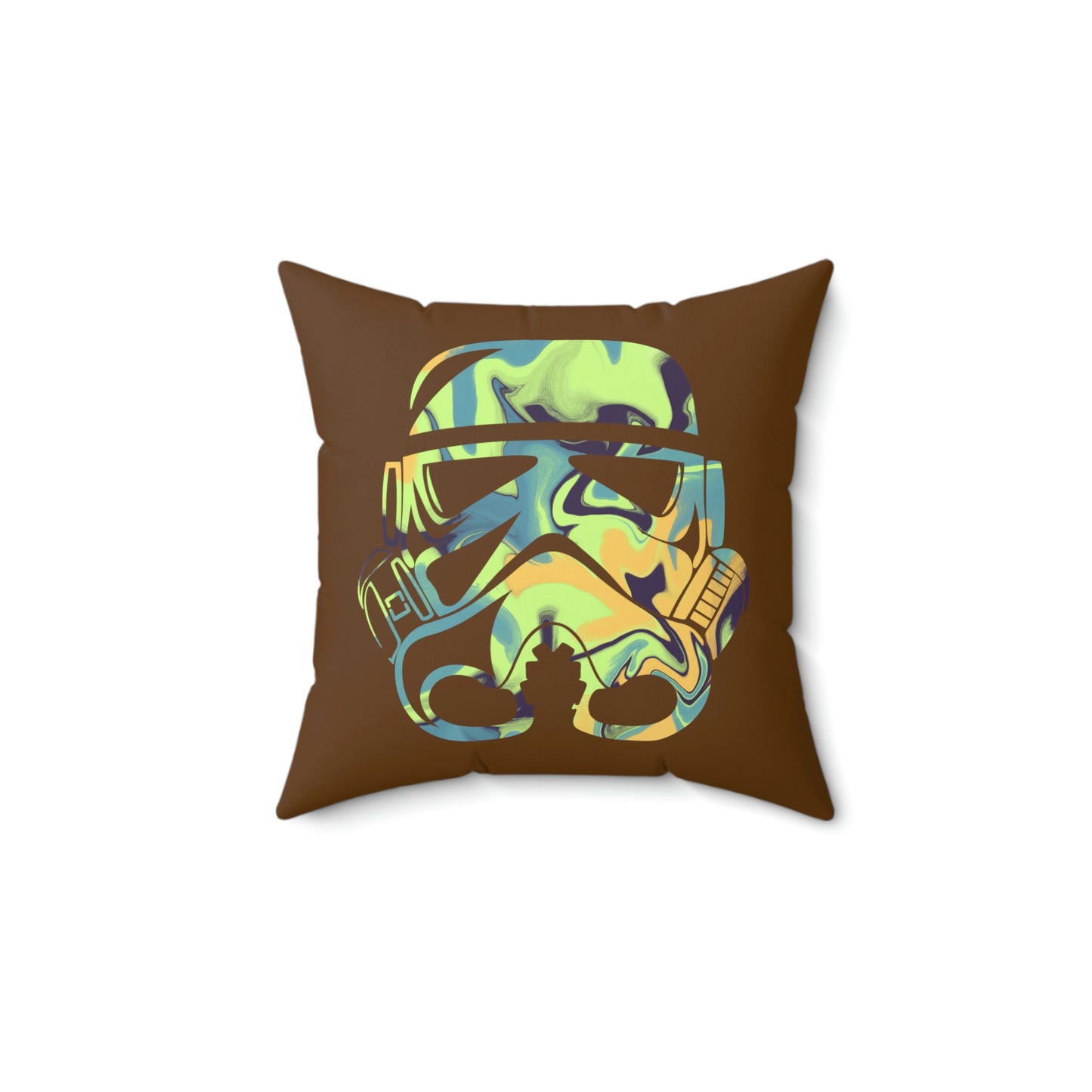 Spun Polyester Square Pillow Case ”Storm Trooper 13 on Brown”
