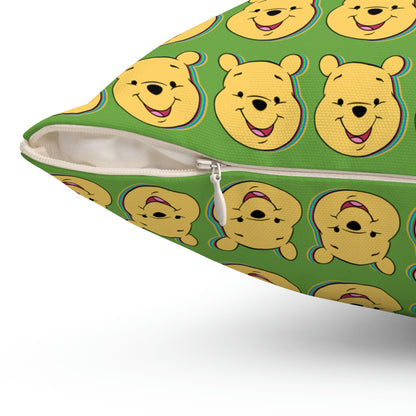Spun Polyester Square Pillow Case “Trip Pooh on Green”