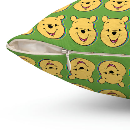 Spun Polyester Square Pillow Case “Trip Pooh on Green”