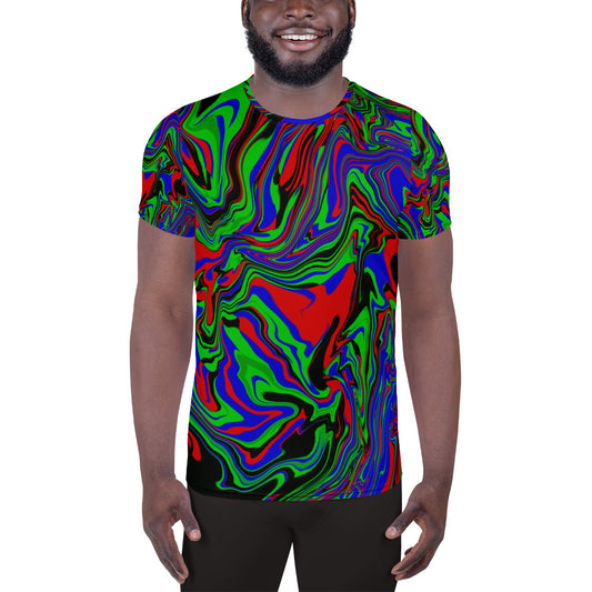 All-Over Print Men's Athletic T-shirt  "Psycho Fluid" design