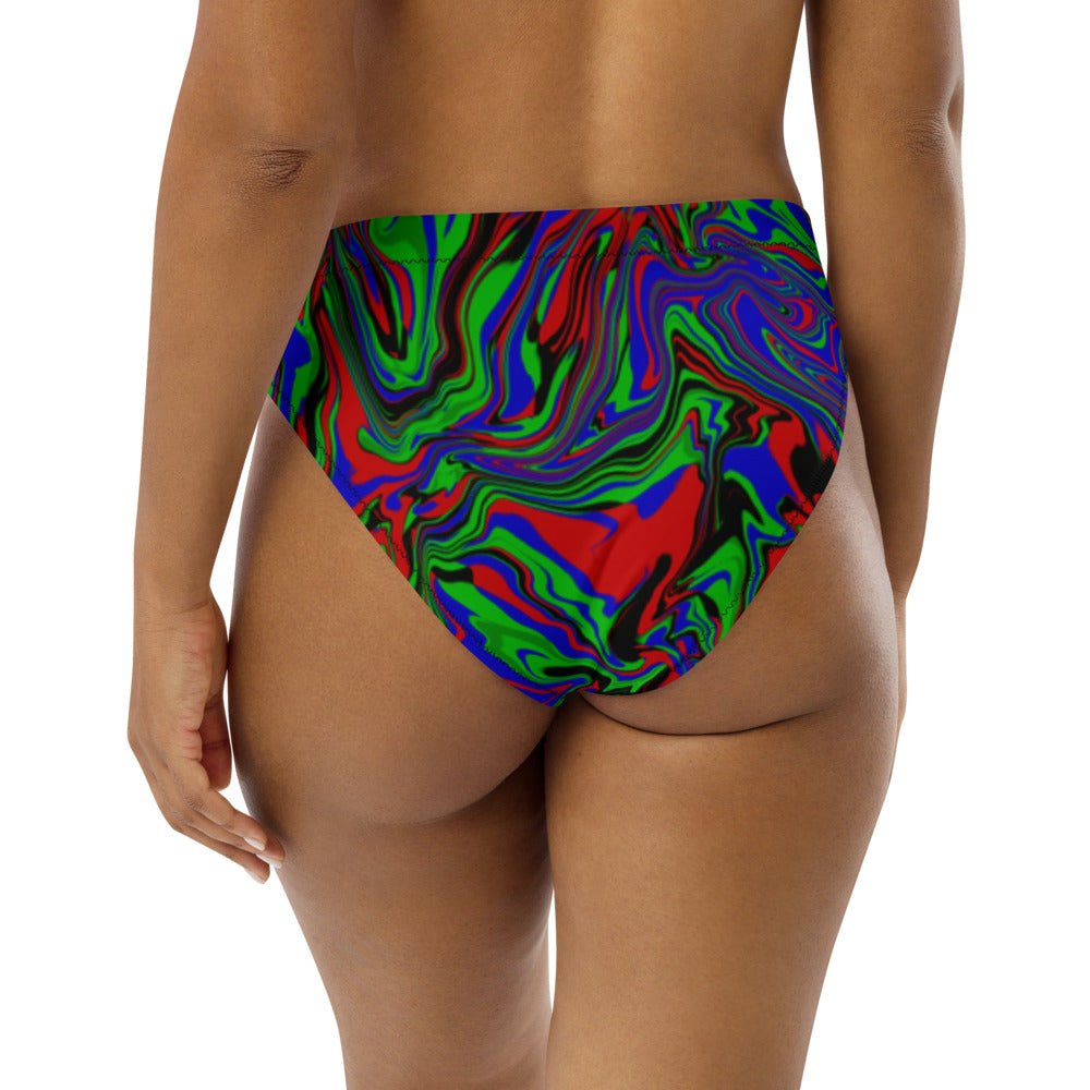 Recycled High-Waisted Bikini Bottom  "Psycho Fluid" design