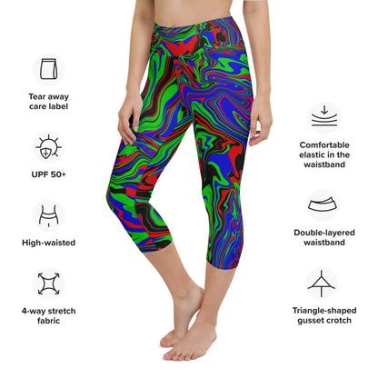 Yoga Capri Leggings  "Psycho Fluid" design