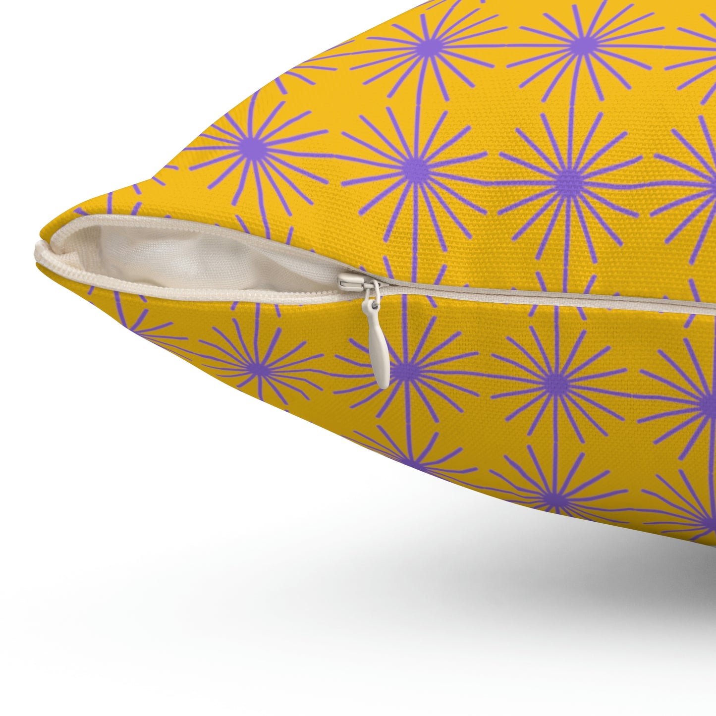 Spun Polyester Square Pillow Case “Purple Flower on Yellow”