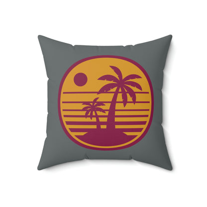 Spun Polyester Square Pillow Case "Retro Beach Sunset on Dark Gray”