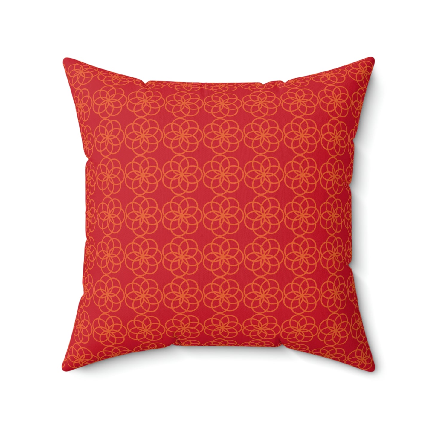 Spun Polyester Square Pillow Case “Spiral Circles on Dark Red”