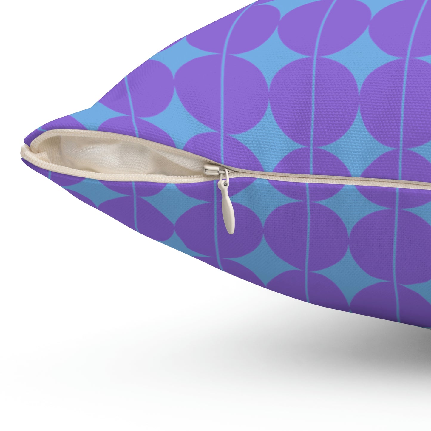 Spun Polyester Square Pillow Case "Purple Semicircle on Light Blue”