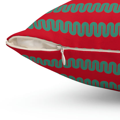 Spun Polyester Square Pillow Case “Snake Line on Dark Red”