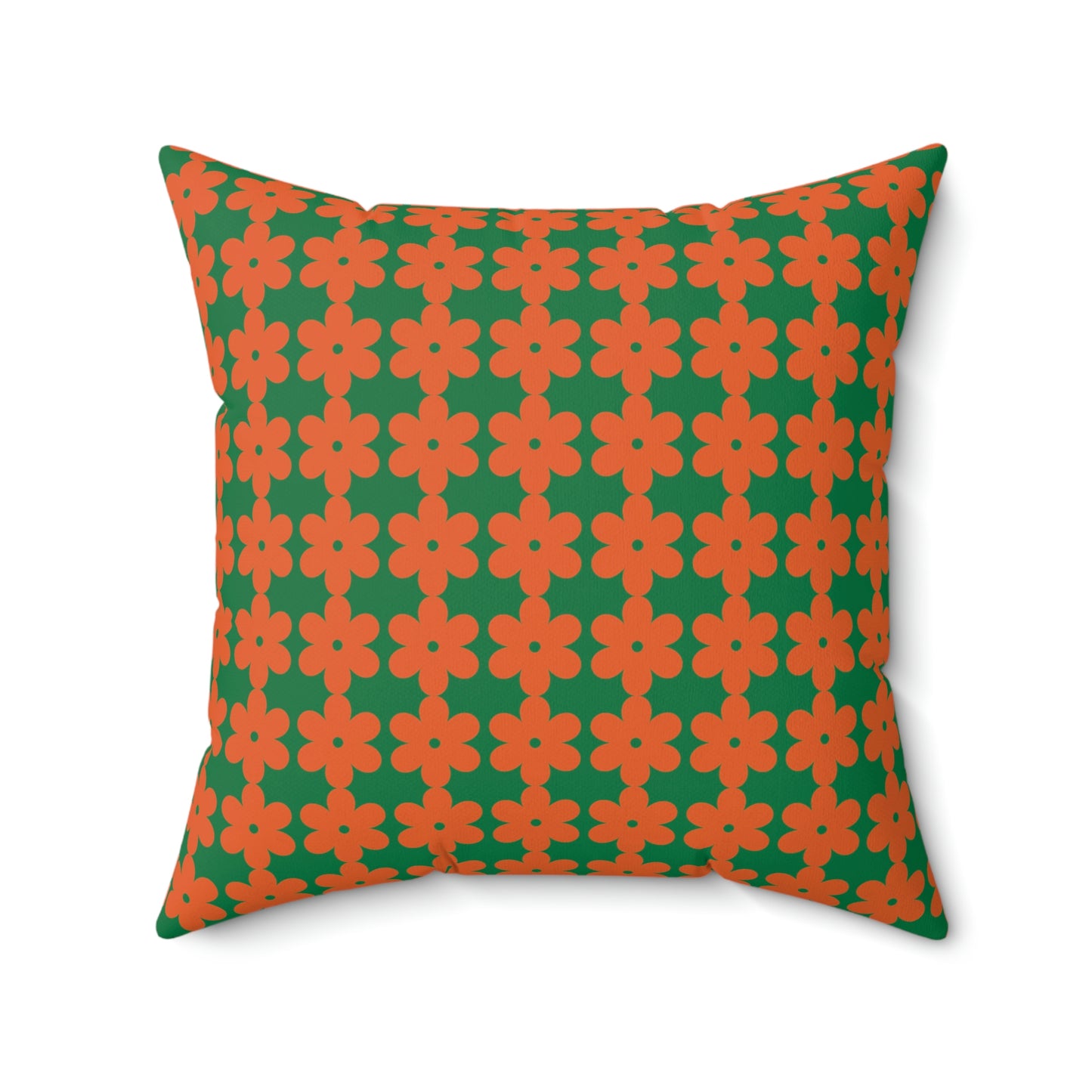 Spun Polyester Square Pillow Case “Retro Flower on Dark Green”