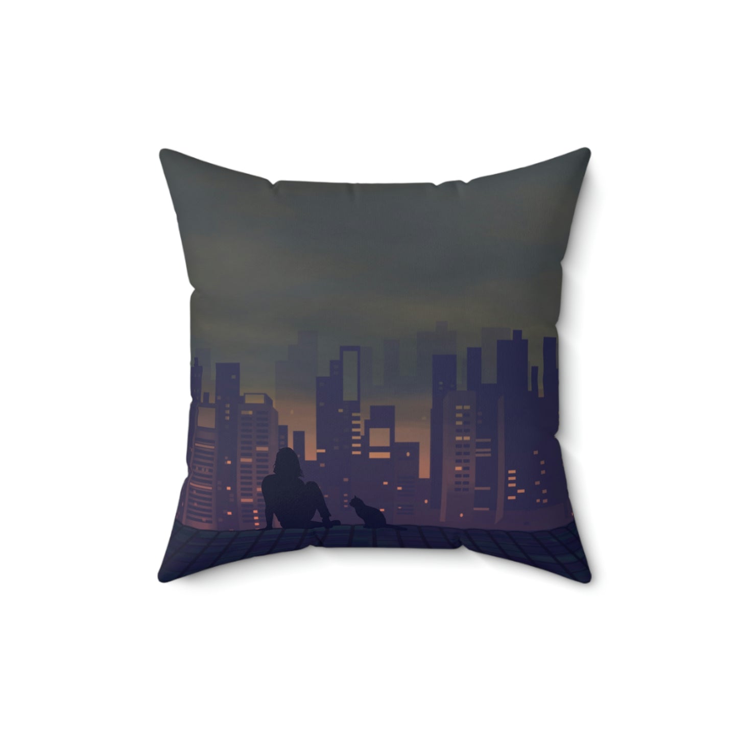 Spun Polyester Square Pillow Case ”Roof on Green”