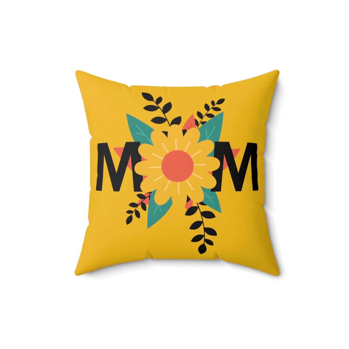 Spun Polyester Square Pillow Case "Mom Flowers on Yellow”