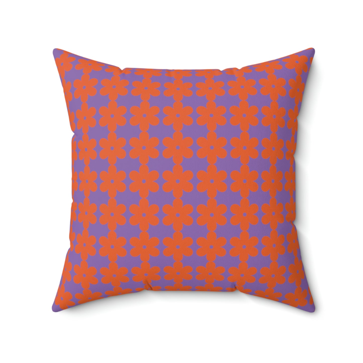 Spun Polyester Square Pillow Case “Retro Flower on Light Purple”
