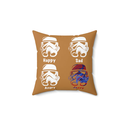 Spun Polyester Square Pillow Case ”Storm Jazzy Trooper on Light Brown”