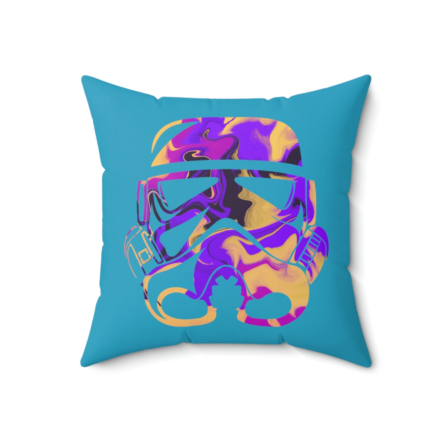 Spun Polyester Square Pillow Case ”Storm Trooper 14 on Turquoise”