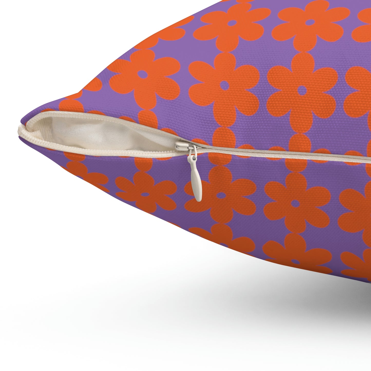 Spun Polyester Square Pillow Case “Retro Flower on Light Purple”