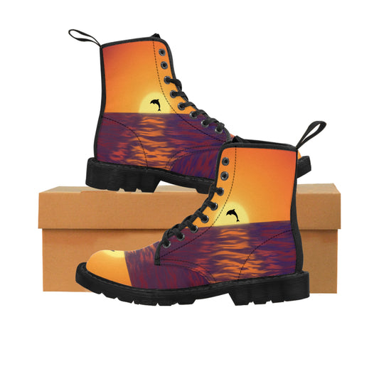 Women's Canvas Boots "Dolphin in the Sunset"