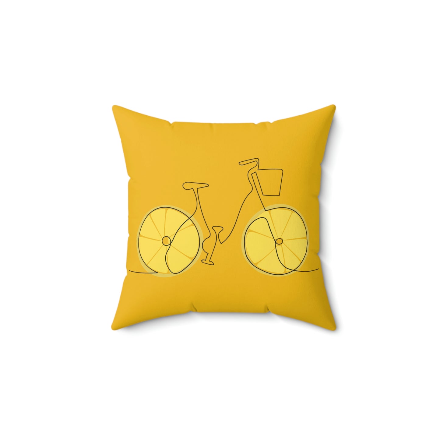 Spun Polyester Square Pillow Case “Lemon Bicycle on Yellow”
