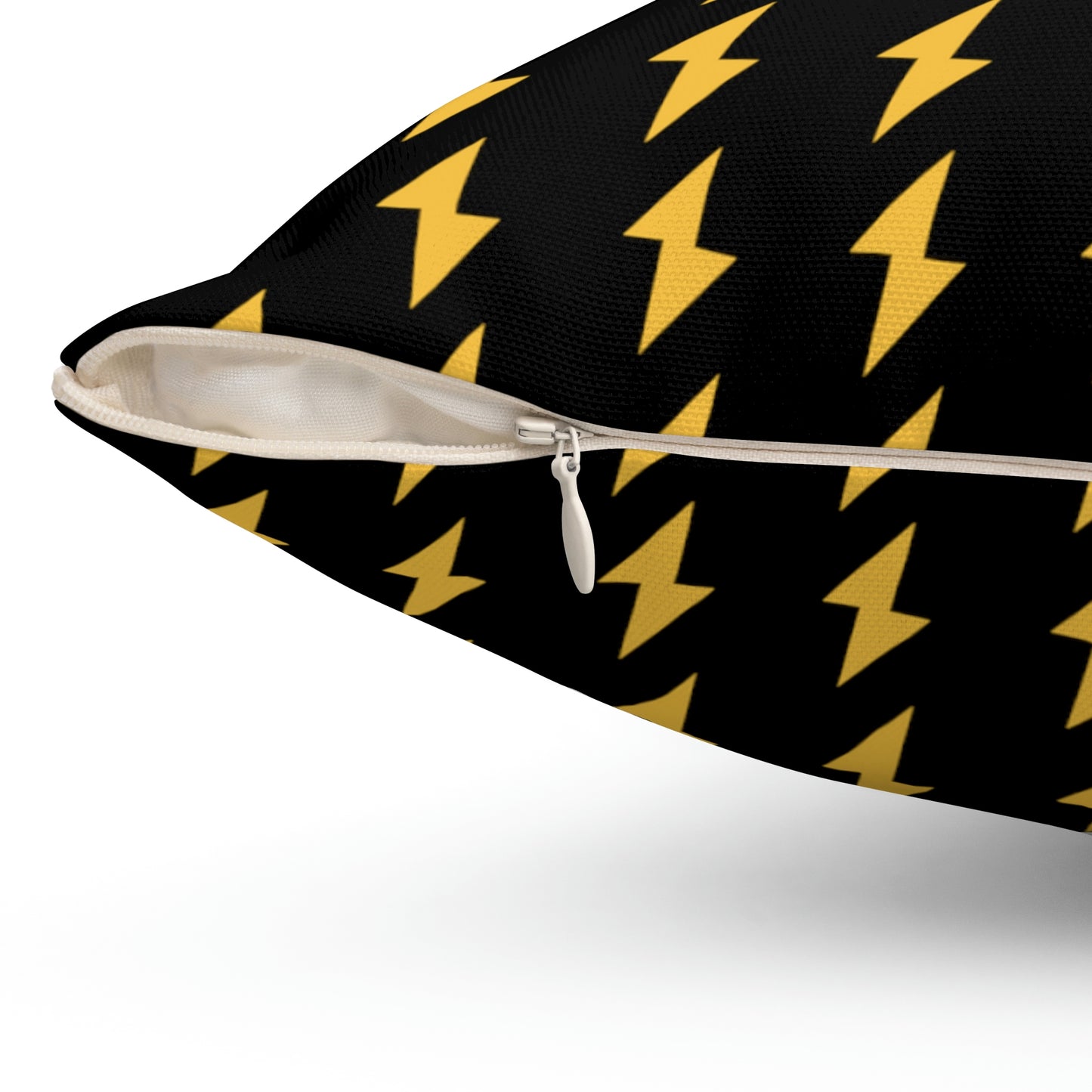 Spun Polyester Square Pillow Case “Electric Bolt on Black”