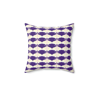 Spun Polyester Square Pillow Case “Moth White Pattern on Purple”