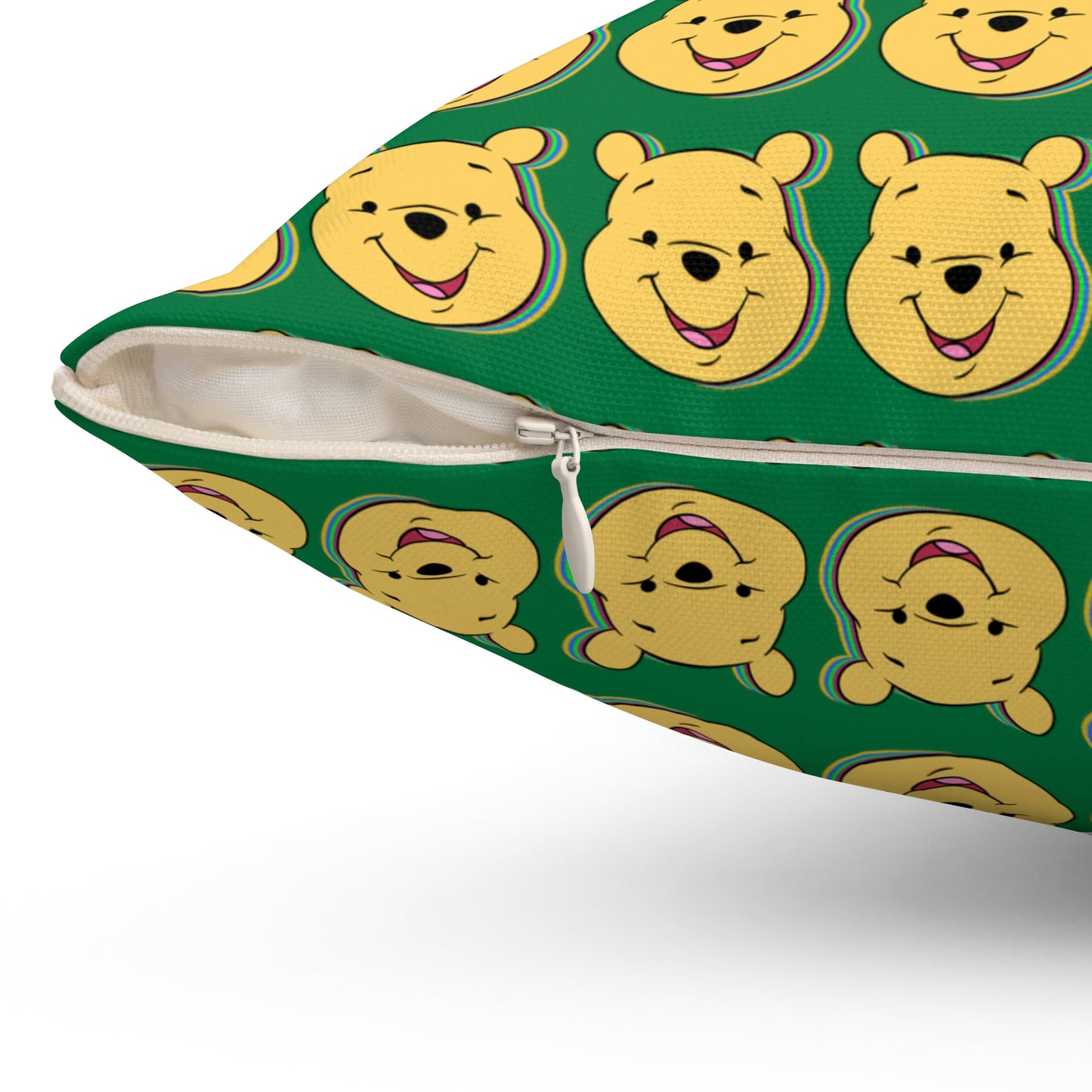 Spun Polyester Square Pillow Case “Trip Pooh on Dark Green”