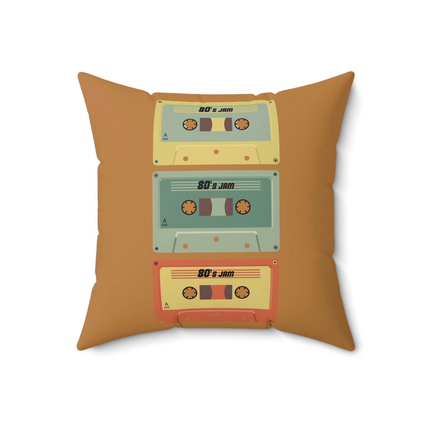Spun Polyester Square Pillow Case "Cassettes on Light Brown”