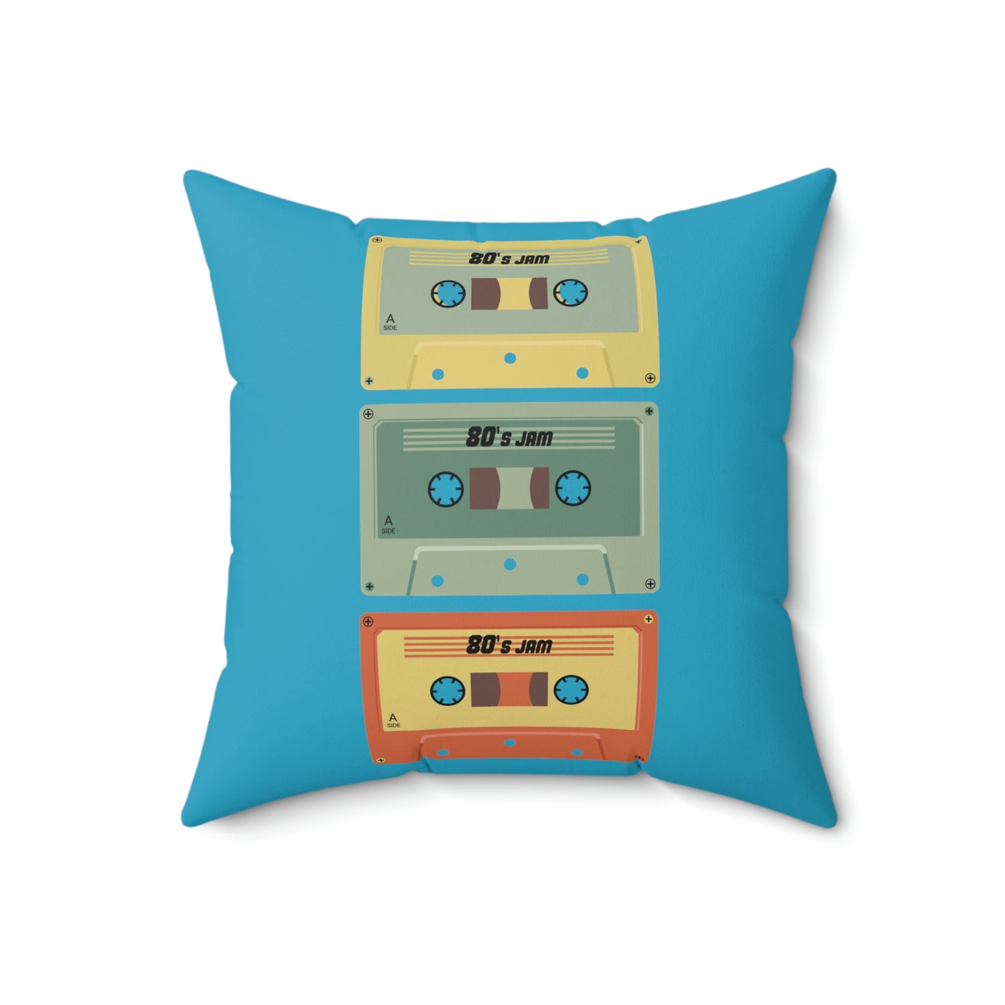 Spun Polyester Square Pillow Case "Cassettes on Turquoise”