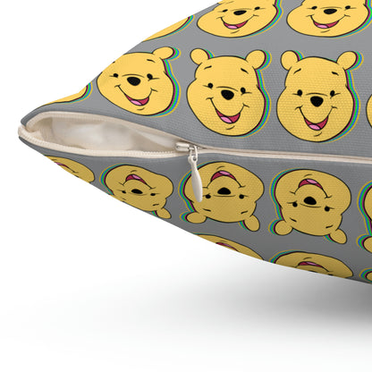 Spun Polyester Square Pillow Case “Trip Pooh on Gray”