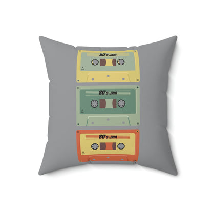 Spun Polyester Square Pillow Case "Cassettes on Gray”