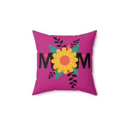 Spun Polyester Square Pillow Case "Mom Flowers on Pink”