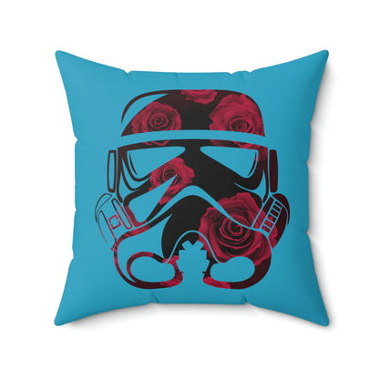 Spun Polyester Square Pillow Case ”Storm Trooper 15 on Turquoise”