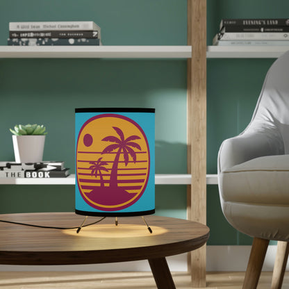 Tripod Lamp with High-Res Printed Shade, US\CA plug “Retro Beach Sunset”