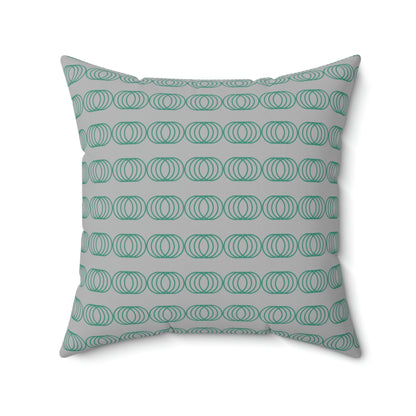 Spun Polyester Square Pillow Case "Green Circles on Light Gray”
