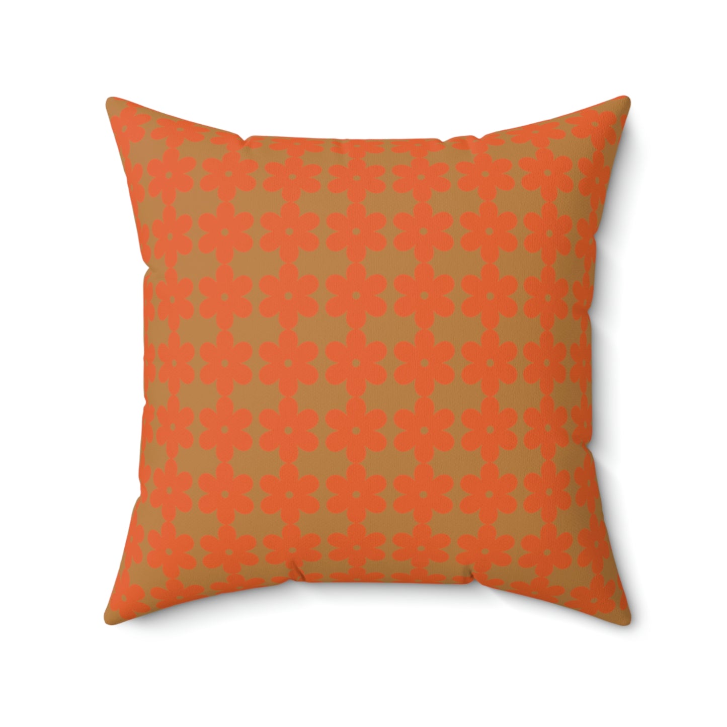 Spun Polyester Square Pillow Case “Retro Flower on Light Brown”