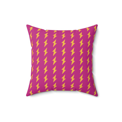 Spun Polyester Square Pillow Case “Electric Bolt on Pink”