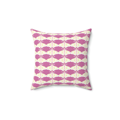 Spun Polyester Square Pillow Case “Moth White Pattern on Light Pink”