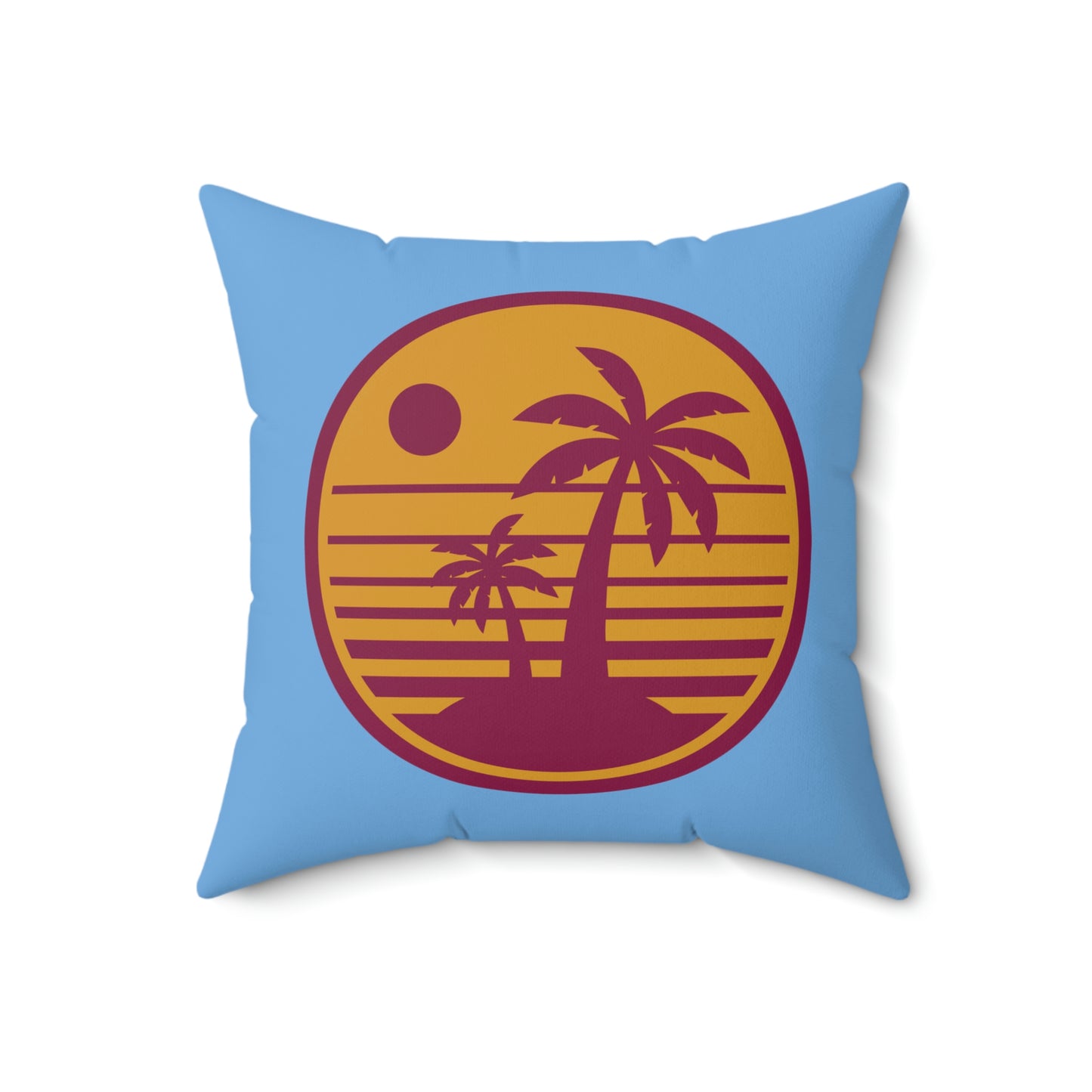 Spun Polyester Square Pillow Case "Retro Beach Sunset on Light Blue”