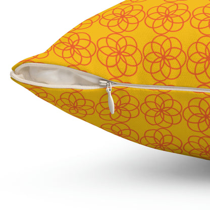 Spun Polyester Square Pillow Case “Spiral Circles on Yellow”