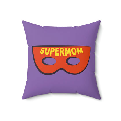Spun Polyester Square Pillow Case "Super Mom on Light Purple”