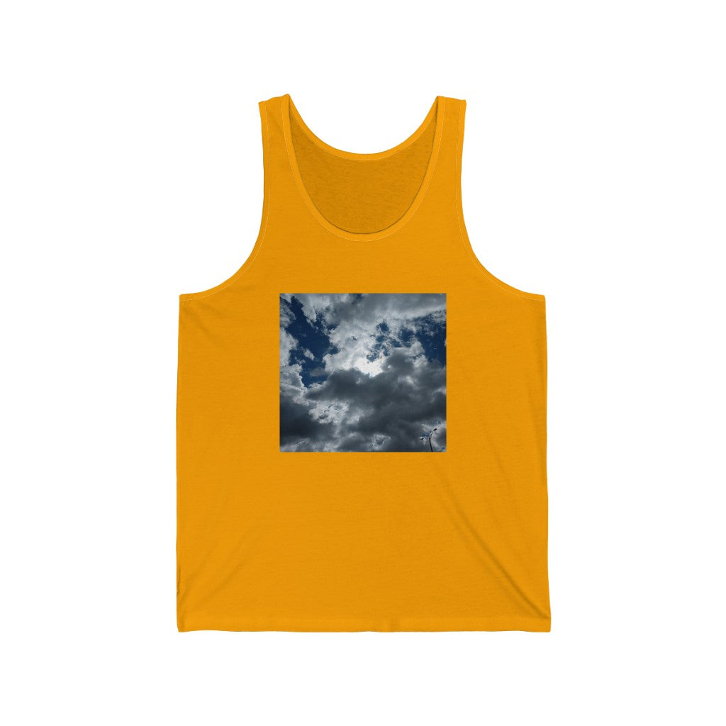Unisex Jersey Tank “Clear to Partly Cloudy”